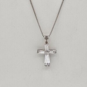 Sterling Silver 925 Italy KC Necklace 18" Baguette CZ Cross Pendant Classic
